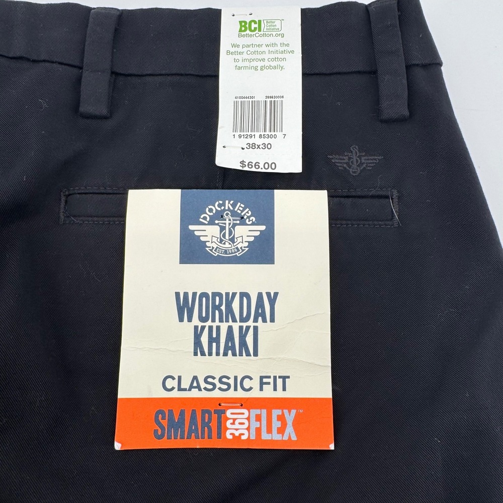 Dockers Workday Khaki Mens 38x30 Black Smart 360 Flex Classic Fit Pants